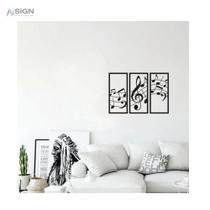 Quadro Painel Trio Notas Musicais Sons Música em MDF Vazado para Parede Preto