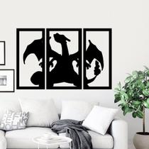 Quadro Painel Trio Vazado Sharizard Desenho Geek MDF Decorativo de Parede Casa Quarto Sala Ambiente