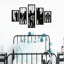 Quadro Painel Vazado 5 Partes Os Vingadores Decorativo Mdf Preto Sala Quarto Casa Avengers Marvel Geek Heróis