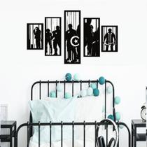 Quadro Painel Vazado 5 Partes Os Vingadores Decorativo Mdf Preto Sala Quarto Casa Avengers Marvel Geek Heróis