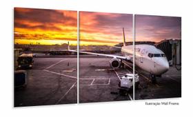 Quadro Paisagem Avião Boeing 737 Escritório Tecido 3 Peças