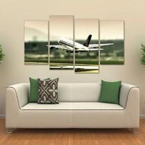 Quadro Paisagem Avião Decolando Mosaico Em Tecido 4 Peças 1