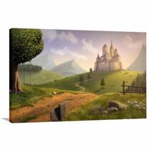 Quadro Paisagem Castelo Encantado com Tela em Tecido