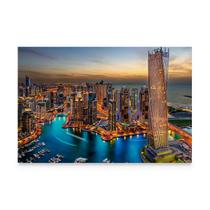 Quadro Paisagem Cidade De Dubai Vista do Entardecer Luzes Decorativa Grande Canvas - Bimper