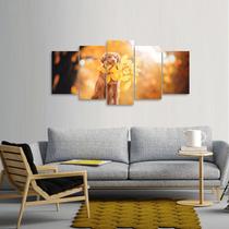 Quadro Paisagem Flor Golden Retriever Mosaico 5 Peças