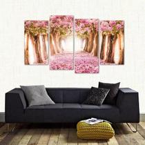 Quadro Paisagem Flores Rosa Mosaico Em Tecido 4 Peças 1