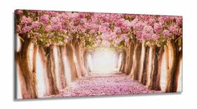 Quadro Paisagem Flores Rosa Mosaico Em Tecido em Tecido Canvas 130x60 Quadro Paisagem Flores Rosa Mosaico Em Tecido em Tecido Canvas 130x60