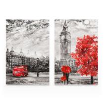 Quadro Paisagem Londres Big Ben Mosaico Detalhes Vermelho Para Sala Canvas - Bimper