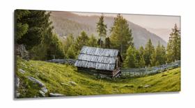 Quadro Paisagem Montanha Cabana Natureza Nascer do Sol em Tecido Canvas 130x60 Quadro Paisagem Montanha Cabana Natureza Nascer do Sol em Tecido Canvas 130x60
