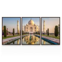 Quadro Paisagem Monumento Taj Mahal Decorativo Kit 3 Telas Moderno Para Sala Quarto - Bimper