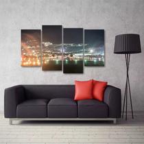 Quadro Paisagem Noturna Avião Escritório Em Tecido 4 Peças
