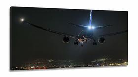 Quadro Paisagem Noturna Avião Mosaico em Tecido Canvas 130x60