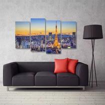 Quadro Paisagem Paris Torre Eiffel Mosaico Em Tecido 4 Peça
