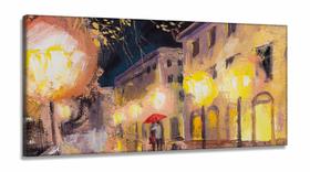 Quadro Paisagem Praça Luzes Estilo Leonid Afremov em Tecido Canvas 130x60