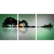Quadro Paisagem Verde em Formato de Violão _ 3 Telas Quadro Paisagem Verde em Formato de Violão _ 3 Telas