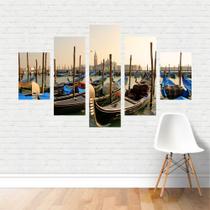 Quadro Paisagens Veneza Itália Lagoa Canoas Pilares Canvas