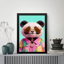 Quadro Panda Humano - Óculos 33X24Cm - Com Vidro