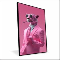 Quadro Pantera Cor de Rosa Canvas Com Vidro