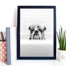 Quadro Para Banheiro Bulldog Na Banheira 33X24Cm - Com Vidro