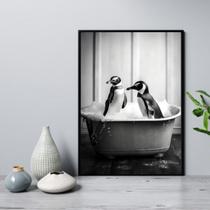 Quadro Para Banheiro Casal De Pinguins 33x24cm Quadro Para Banheiro Casal De Pinguins 33x24cm