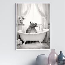 Quadro Para Banheiro Hipopótamo No Banho 24X18Cm - Com Vidro Quadro Para Banheiro Hipopótamo No Banho 24X18Cm - Com Vidro