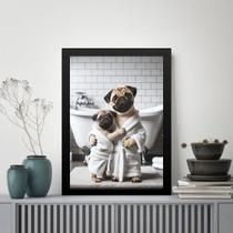 Quadro Para Banheiro Pugs - Pai e Filho 24x18cm - com vidro