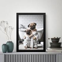 Quadro Para Banheiro Pugs - Pai E Filho 33X24Cm - Com Vidro