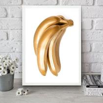 Quadro Para Cozinha Banana Dourada 33x24cm - com vidro