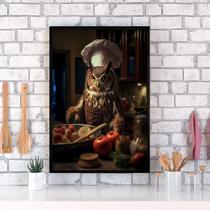 Quadro Para Cozinha Coruja Cozinheira 45x34cm - com vidro