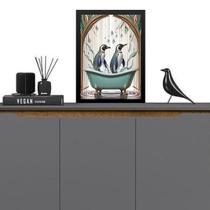 Quadro Para Decoração De Banheiros - Pinguins 33x24cm - com vidro