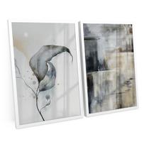 Quadro Para Escritório Sala Quarto Moderno Cinza Pinceladas Folha Cinza Kit 90x60cm C/ Vidro - Bimper Quadro Para Escritório Sala Quarto Moderno Cinza Pinceladas Folha Cinza Kit 90x60cm C/ Vidro - Bimper