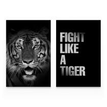 Quadro Para Hall De Entrada Tigre Fight Like a Tiger Black Frase Motivacional Decorativo Grande - Bimper