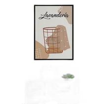 Quadro Para Lavanderia Cesto Roupas 33X24Cm Com Vidro Preta