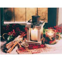 Quadro para Parede Decorativo Natal 2 Leds nos Castiçais 40x30x1,8cm.