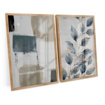 Quadro Para Quarto Abstrato Floral Azul Decorativo C/ Moldura e Vidro - Bimper