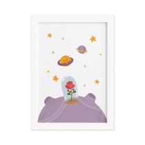 Quadro para Quarto Bebê Pequeno Príncipe Rosa Moldura Branca