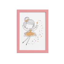 Quadro para Quarto de Menina Fada Amarela Moldura Rosa 22x32