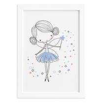Quadro para Quarto de Menina Fada Azul Moldura Branca 22x32