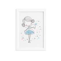Quadro para Quarto de Menina Fada Azul Moldura Branca 22x32