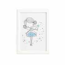 Quadro para Quarto de Menina Fada Azul Moldura Branca 33x43