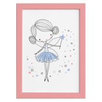 Quadro para Quarto de Menina Fada Azul Moldura Rosa 22x32cm