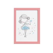 Quadro para Quarto de Menina Fada Azul Moldura Rosa 22x32cm