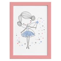 Quadro para Quarto de Menina Fada Azul Moldura Rosa 22x32cm