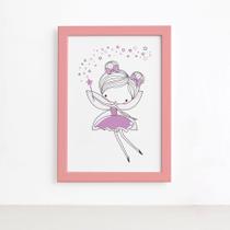 Quadro para Quarto de Menina Fada Lilás Moldura Rosa 22x32c