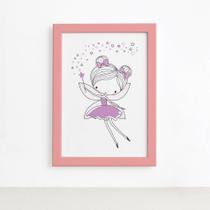 Quadro para Quarto de Menina Fada Lilás Moldura Rosa 22x32cm
