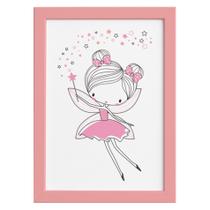 Quadro para Quarto de Menina Fada Rosa Moldura Rosa 22x32cm