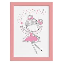 Quadro para Quarto de Menina Fada Rosa Moldura Rosa 22x32cm