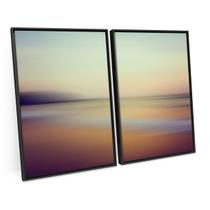 Quadro Para Quarto Decorativo Abstrato Mar Degradê Cores Moderno Kit 2 Telas C/ Moldura - Bimper