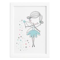 Quadro para Quarto Fada Turquesa Moldura Branca 22x32cm