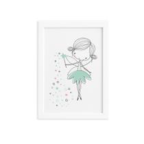 Quadro para Quarto Fada Verde Moldura Branca 22x32cm
